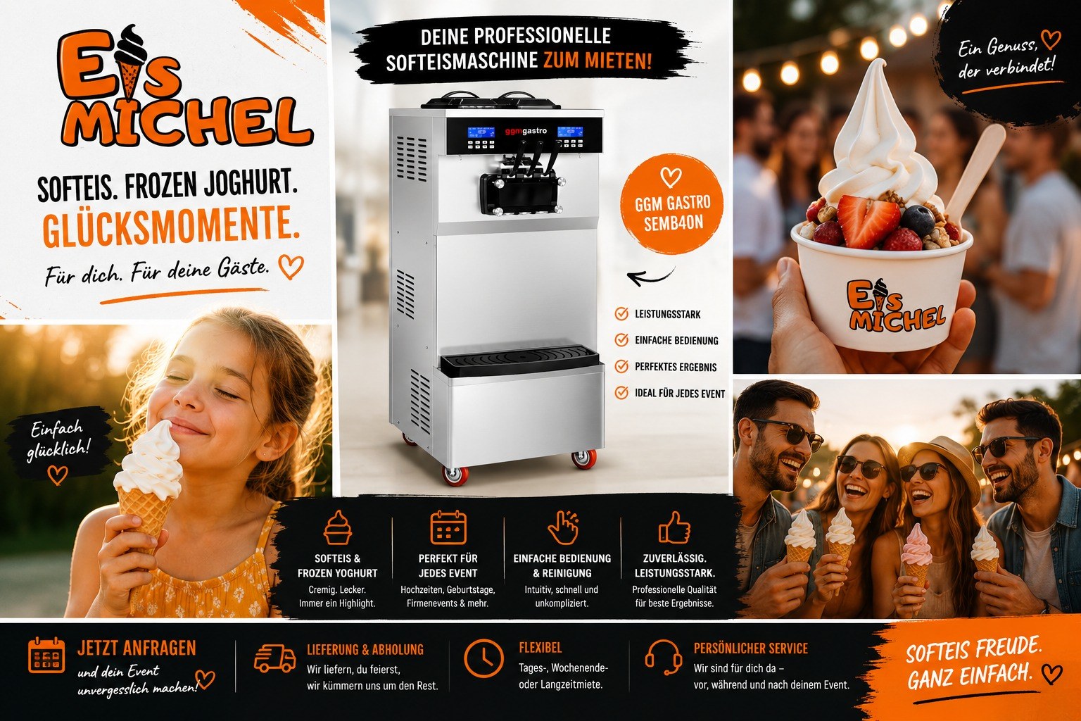 Eismichel Softeismaschine mieten – Softeis, Frozen Joghurt, Glücksmomente